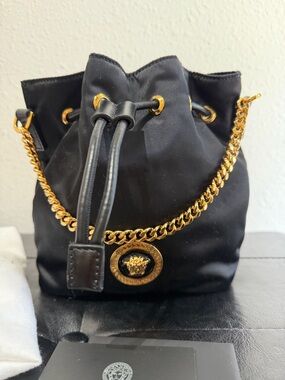 Versace Medusa Convertible Drawstring Small Bucket Nylon Bag